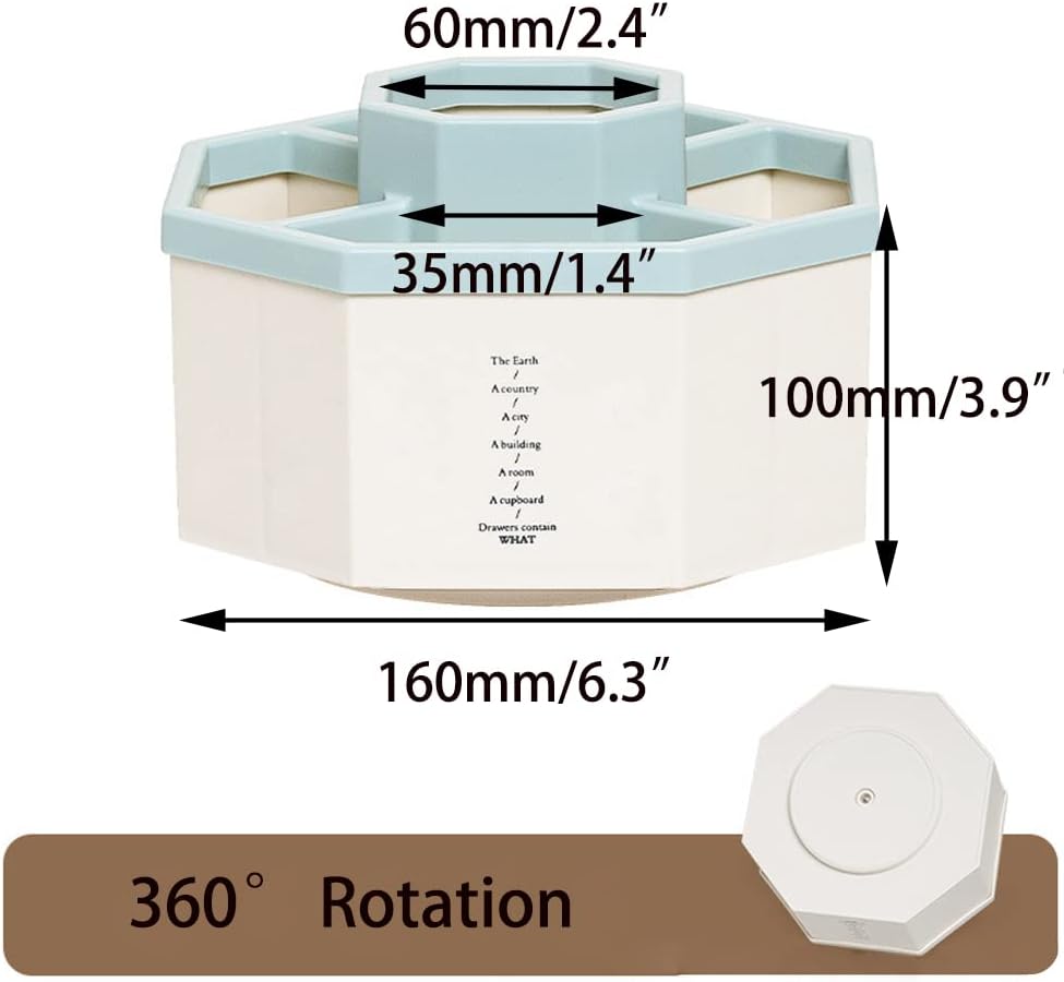 Desk Organizer, 360-Degree Rotating Multi-Functional Pen Holder, 5 Compartments Desktop Stationary Organizer, Home Office Art Supply Storage Box Caddy (White+Blue)