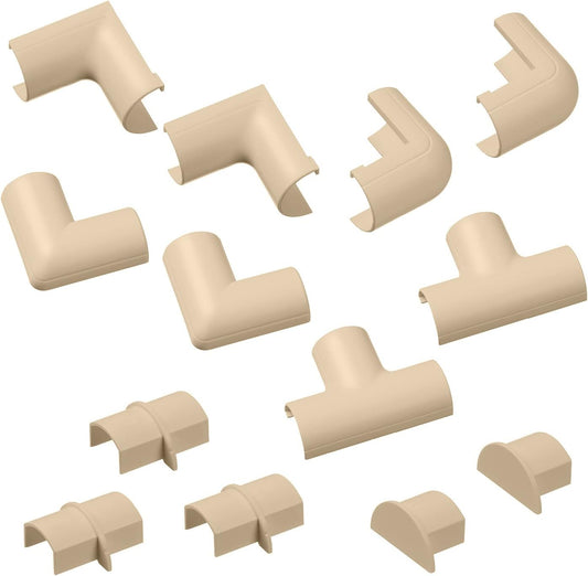 D-Line Small Cable Raceway Accessory Pack, Join 0.78in x 0.39in Cord Cover Lengths, 13 Accessories Included, Hide Cords Around a Variety of Angles - Beige