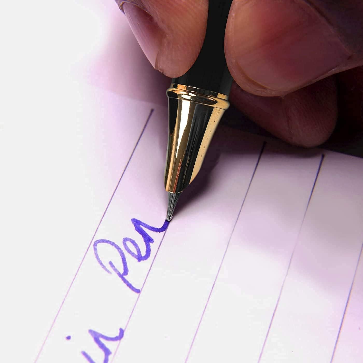 Dryden Designs Fine Nib Fountain Pen - Includes 24 Ink Cartridges - 12 Black and 12 Blue - Blue - Smooth Elegant Writing with Fine Nib and Ink Converters