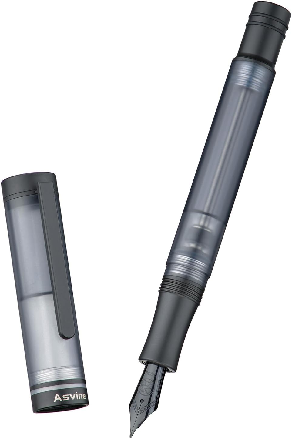 Asvine V200 Titanium Fountain Pen Vacuum Filling, Matte Black Bock Broad Nib Transparent Acrylic Smooth Writing Pen Case Set