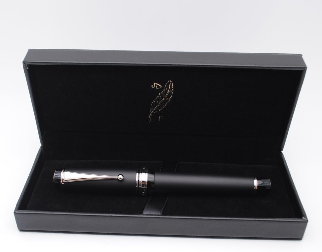 Metal Big Fountain Pen Set Medium Nib 0.7mm, Includes Ink Refill Converter, 5 Ink Cartridges & Gift Box (Medium Nib 0.7mm, Matte Black with Silvery Clip)