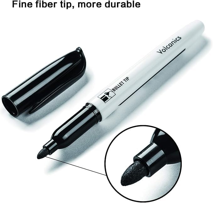 Volcanics Black Dry Erase Markers Bulk Pack - 200 Fine Tip Whiteboard Markers, Low Odor, Quick Dry, Ideal for Office, Classroom, Business, Meeting Room & Warehouse Use
