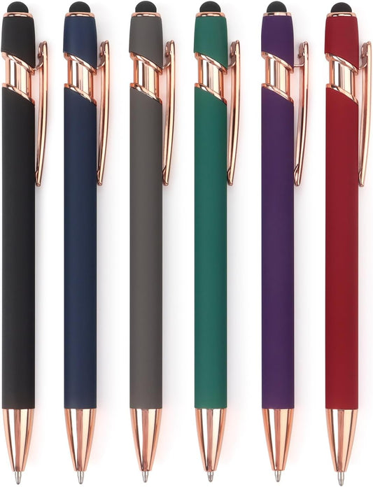 6 Pack Ballpoint Pen 2-in-1 Stylus Retractable Ballpoint Pen with Stylus tip, Metal Stylus Pen for Touch Screens, 1.0 mm Black Ink, 6