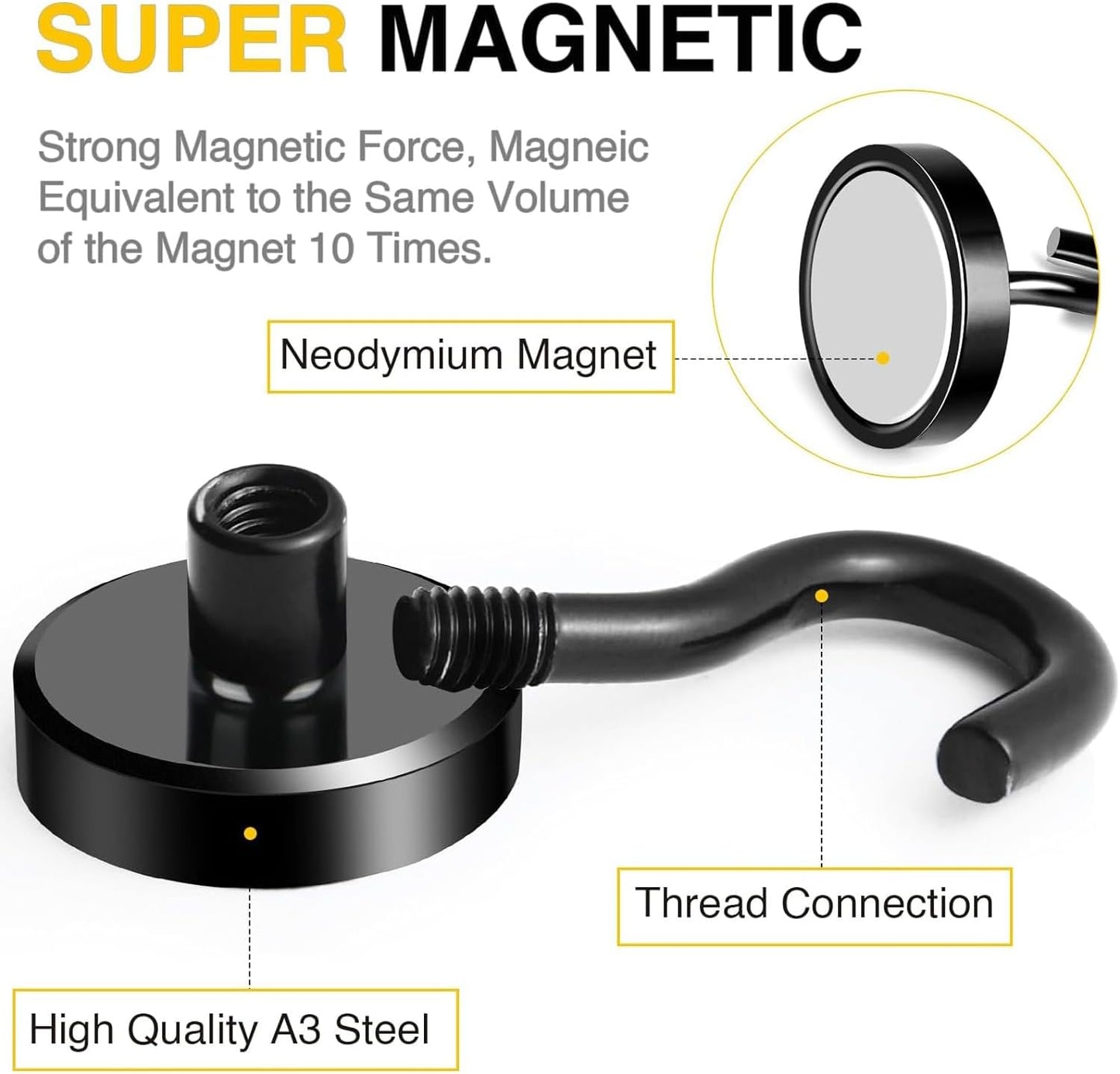 DIYMAG Black Magnetic Hooks, 50 LB Heavy Duty Strong Magnets with Hooks, Rare Earth Neodymium Magnetics Hooks for Cruise Cabins Cruise Ship Essentials 8 Packs