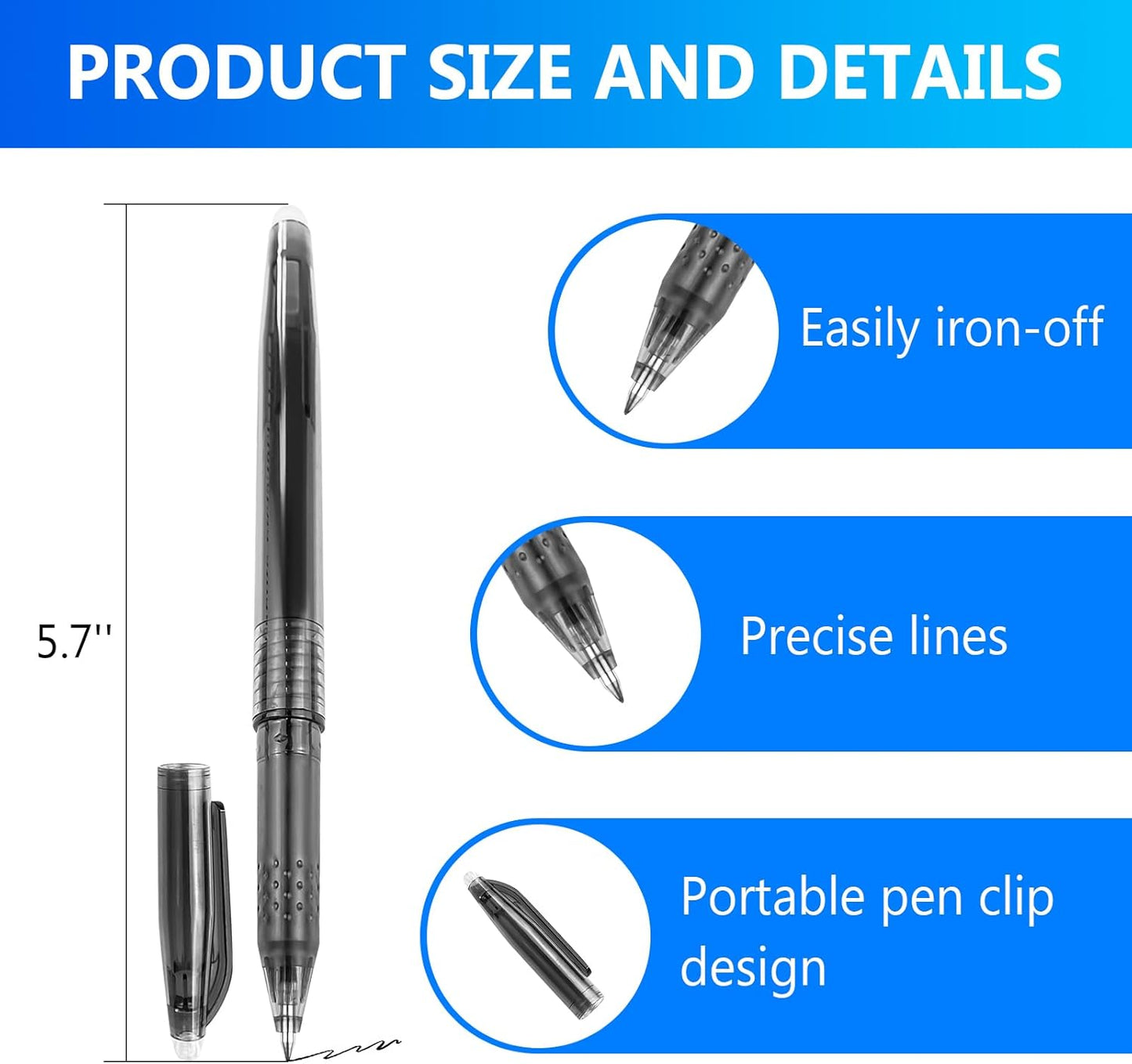 12pcs Heat Erasable Pens for Fabric Marking Pens Fabrics Markers for Quilting Sewing DIY Dressmaking Tailors Chalk (Black)