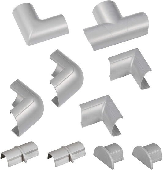 D-Line Medium Cable Raceway Accessory Pack, Join 1.18in x 0.59in Cord Cover Lengths, 10 Accessories Included, Hide Cords Around a Variety of Angles - Gray