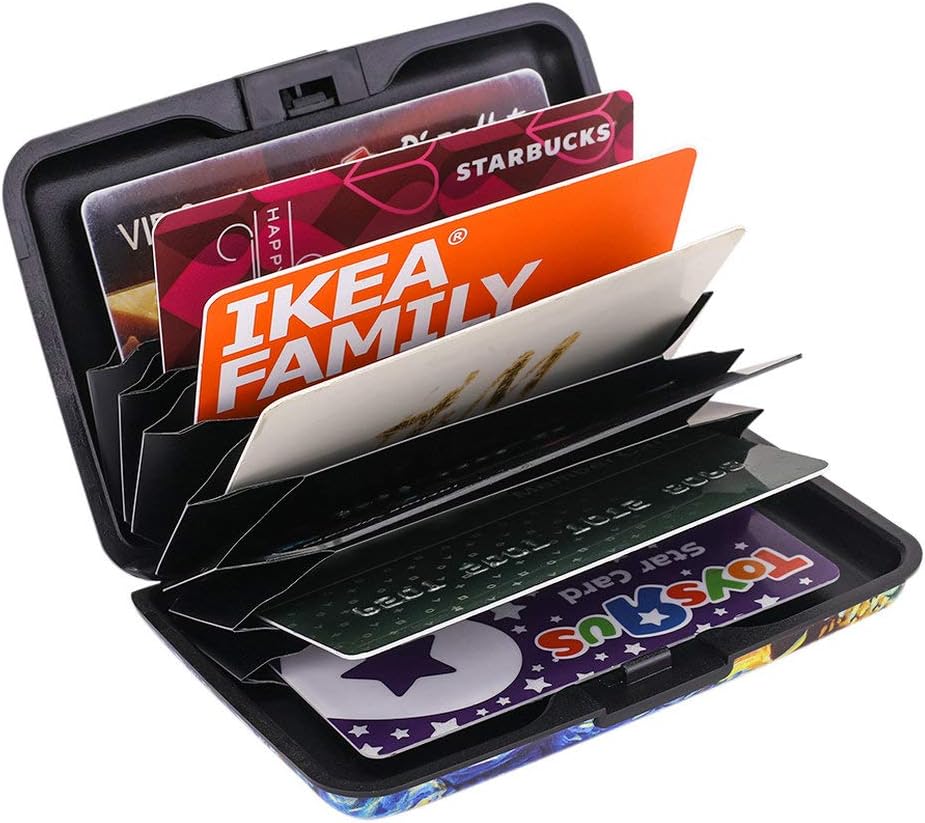 ELFISH Mini RFID Aluminum Wallet Credit Cards Holder Business Card Case Metal ID Case for Men Women (Sun flower)