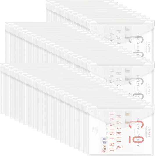 EOOUT 50pcs Plastic Envelopes with Button Snap Closure, Clear Poly Folders for Documents, Waterproof Plastic File Folder, Letter Size, A4 Size, for School and Office Supplies