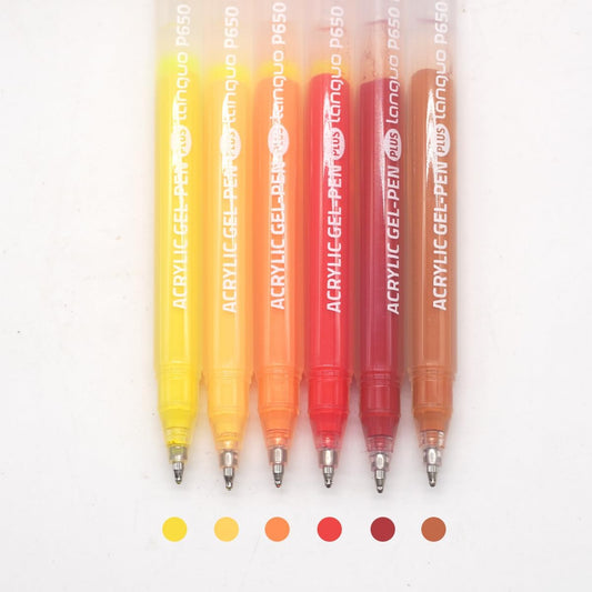 Acrylic Gel Pens for Coloring Books, Quick Dry 6 Pcs 1.0mm Fine Point Gel Marker Pen for Drawing, Journaling Art, School Supplies, Warm Color