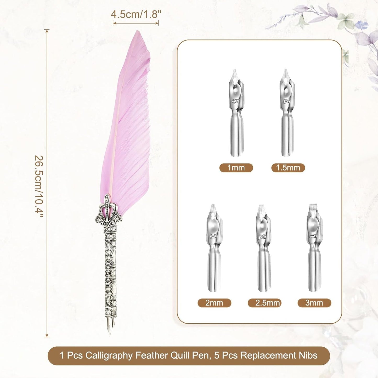 PATIKIL 26.5cm/10.4" Calligraphy Feather Quill Pen, Vintage Feather Dip Pen with 5 Replacement Nibs for Calligraphy Writing Wedding Office Gifts, Light Purple