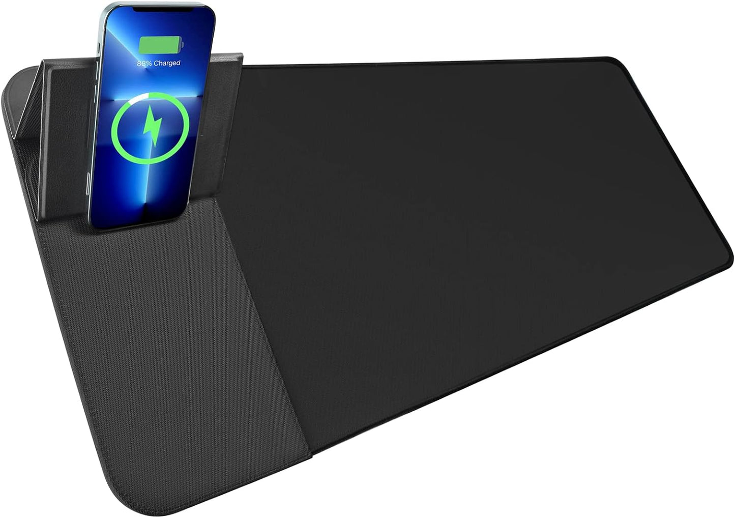 Wireless Charging Mouse Pad with Phone Holder Gaming Mousepad Desk Mat 15W Qi Fast Charging Pad Ultra-Smooth Surface Non-Slip Extended Premium Black Computer Keyboard Mat for MacBook PC Laptop