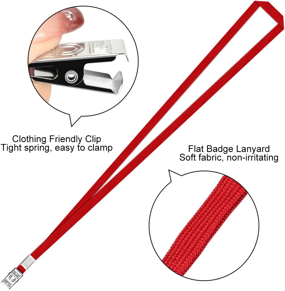 100 Pcs Clear Horizontal Badge Id Card and 100 Pcs Lanyard, Reusable Lanyards for Id Badge Holder Name Tag Badge Holder with Lanyards for Adults Kids Business School Conferences (Red)