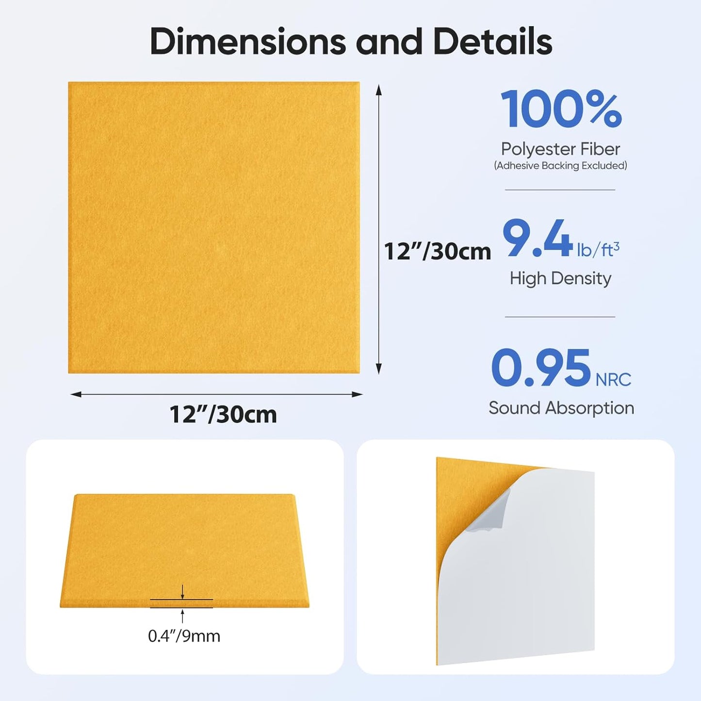 12 Pack 12" X 12" X 0.4" Acoustic Panels for Wall Sound Absorbing,Square Self-Adhesive Sound Panels, High Density Suitable for Multiple Scenarios(Orange)