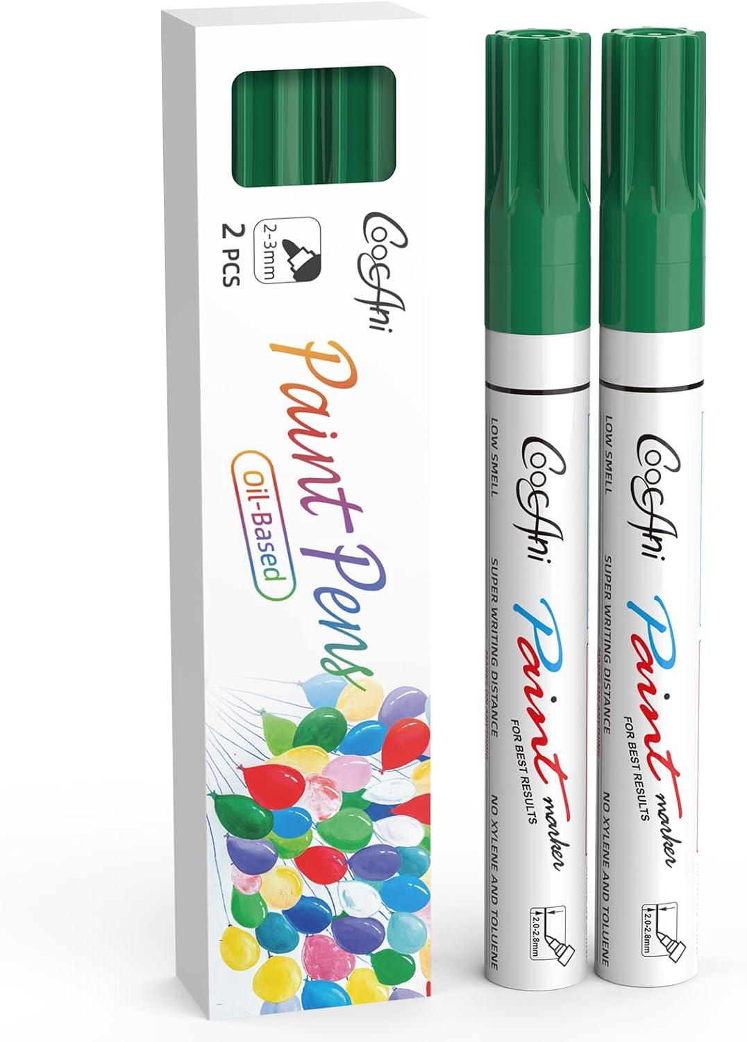 Green Permanent Markers Paint Pens, 2 Pack Oil Based Opaque Paint Markers for Metal,Canvas,Wood,Rock Painting, Ceramic, Glass, Fabric Art Supplier (Green,2 Pack)