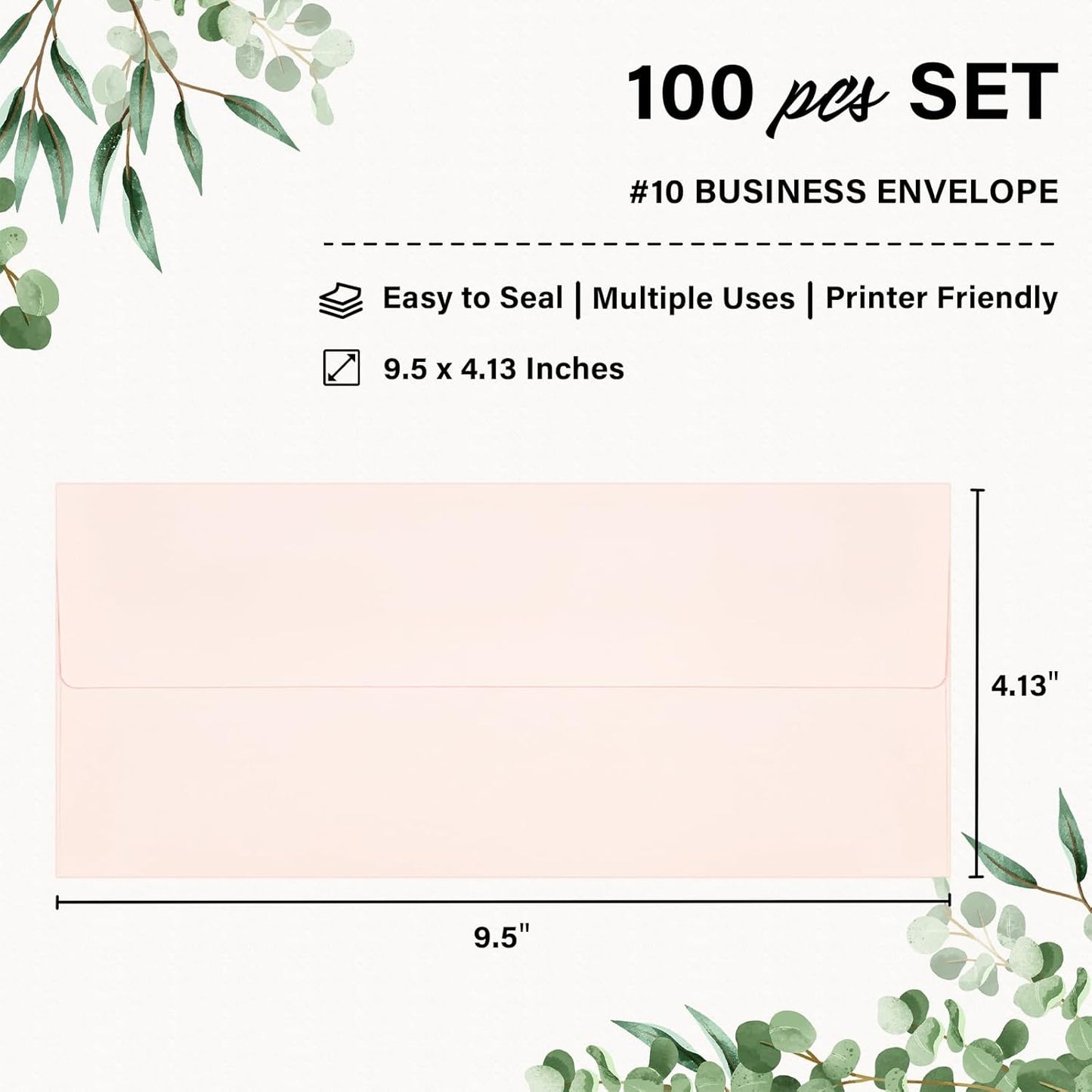 100 Pack #10 Business Envelopes, Self Seal Standard Blush Pink Envelopes with Rose Gold Foil Lining for Secure Business & Legal Mailing, Office, Checks, Letter, Invoices, 4 1/8 x 9 1/2 Inches