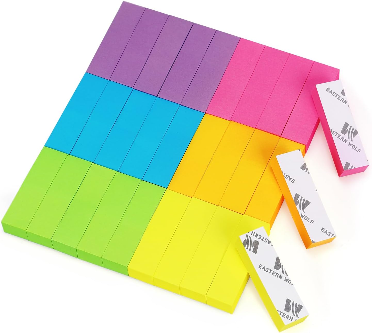Eastern Wolf 30 Pads 0.5x1.8 Sticky Notes Flags Tabs Page Markers 6 Bright Color Sticky Index Tabs Page Flags 80 Sheet/Pad