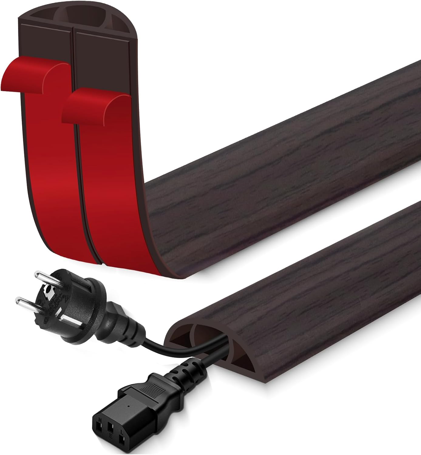 Floor Cord Cover for Wires on Floor Self Adhesive Cord Hider Floor Cable Management Wire Covers for Cords Protector Prevent Cable Trips Cord Cavity W 0.47" x H 0.27", Black Walnut, 3.3Ft
