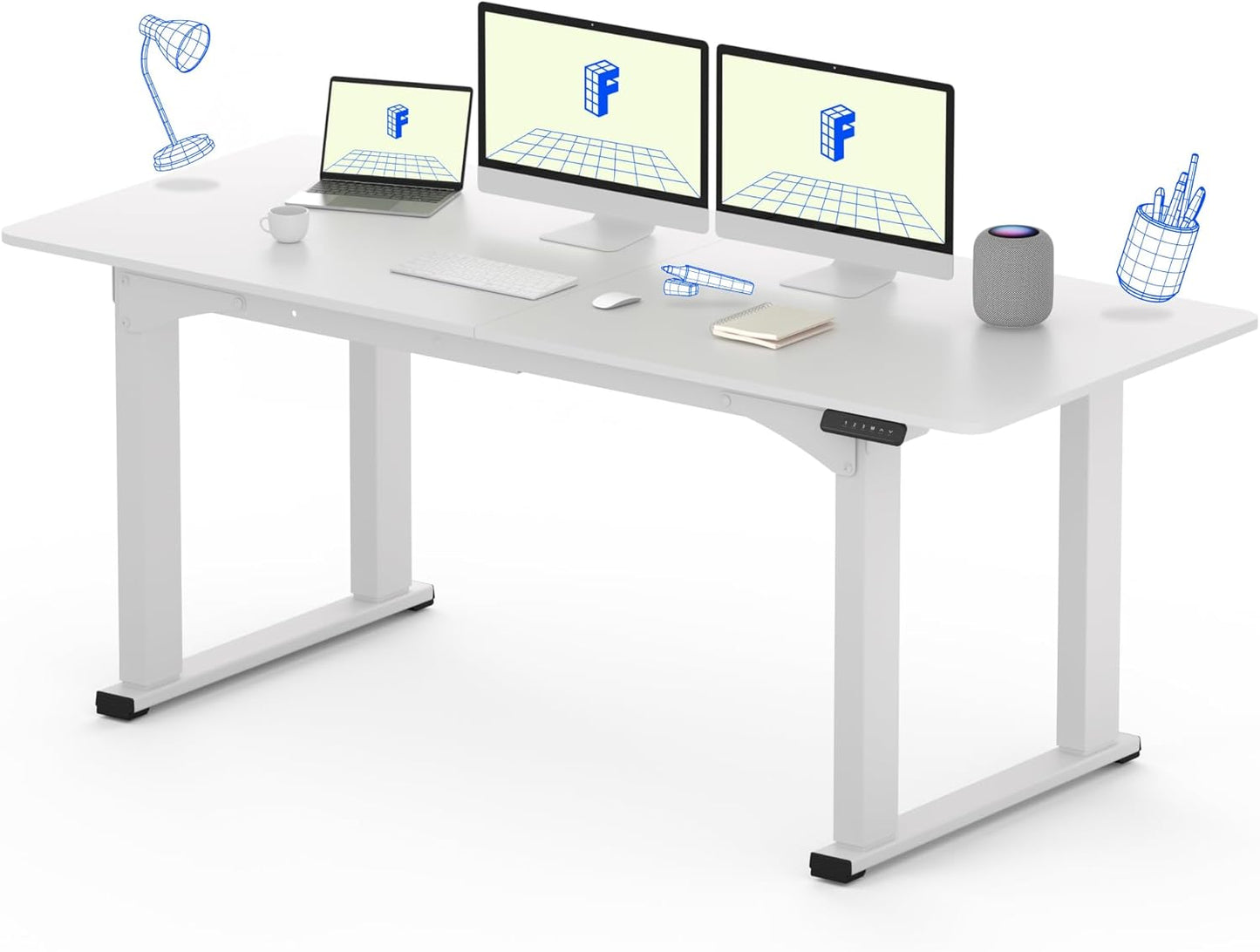 FLEXISPOT E6Q 4 Legs Standing Desk 71 x 32 Inch Adjustable Height Desk with Splice Board Home Office Sit Stand Up Desk, White Top + White Frame