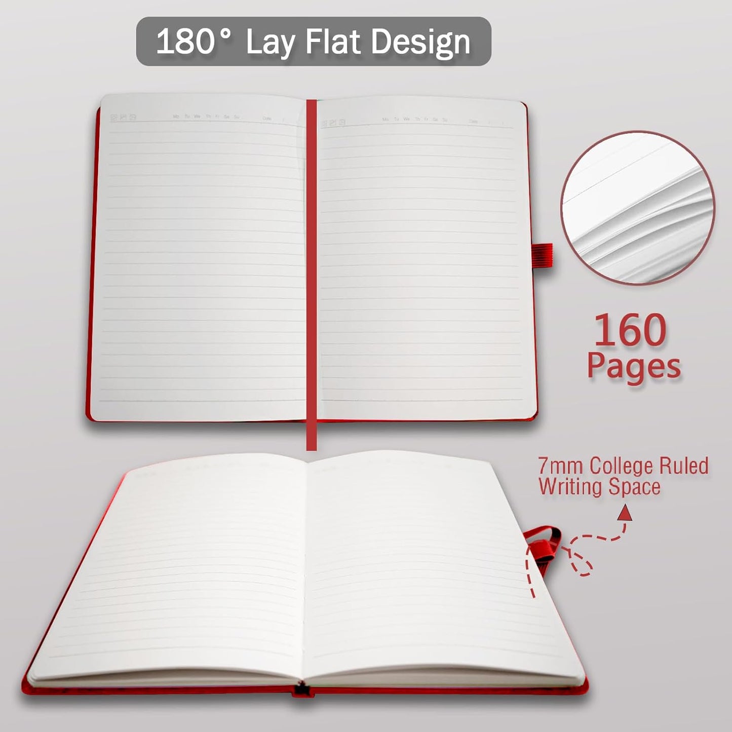 Hardcover Notebooks, A5 Lined Journals Notebook for Writing 160 Pages, 8.2 x 5.5 inch, Classic Ruled Notebooks for College/Work/Travel (Red, 1 Pack)