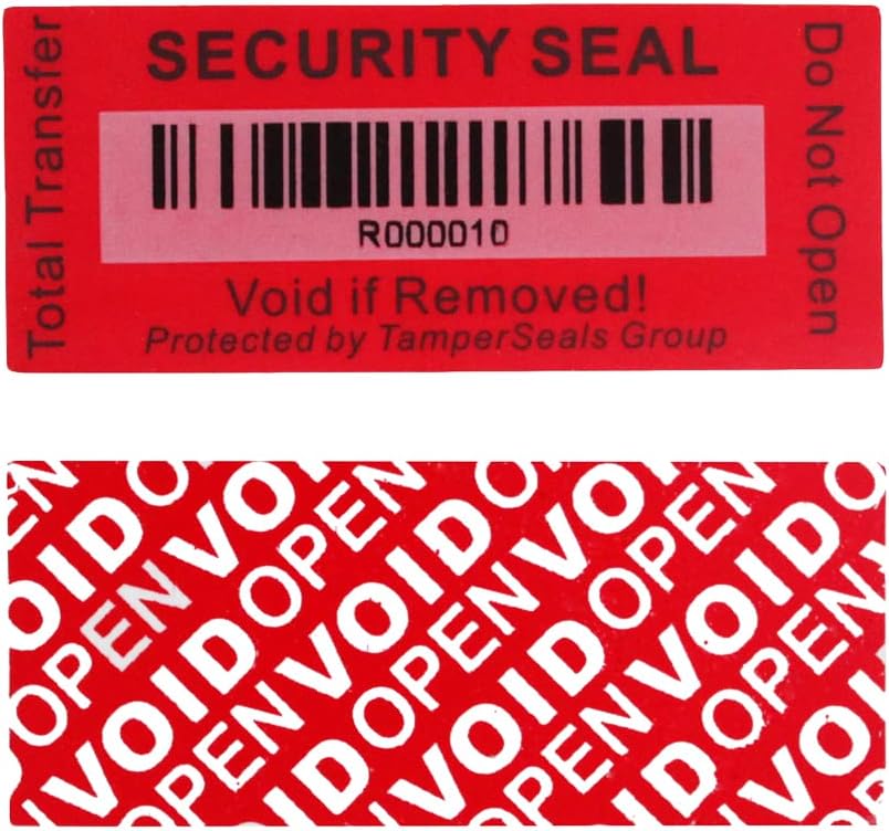 100pcs 25x60mm Red Total Transfer Tamper Evident Security Void Stickers/Labels/Seals with Barcode