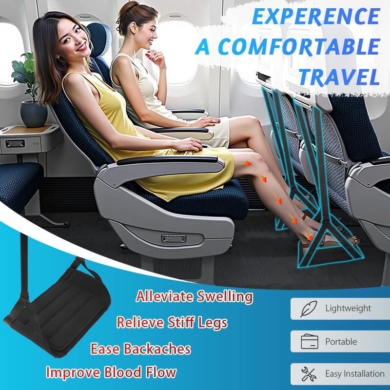 Foot Hammock for Plane Travel, Upgraded Wide Airplane Foot Hammock with Detachable Hardboard, Portable Footrest for Air Travel Essentials Long Flights Flying, Adjustable Foot Rest Leg Hammock