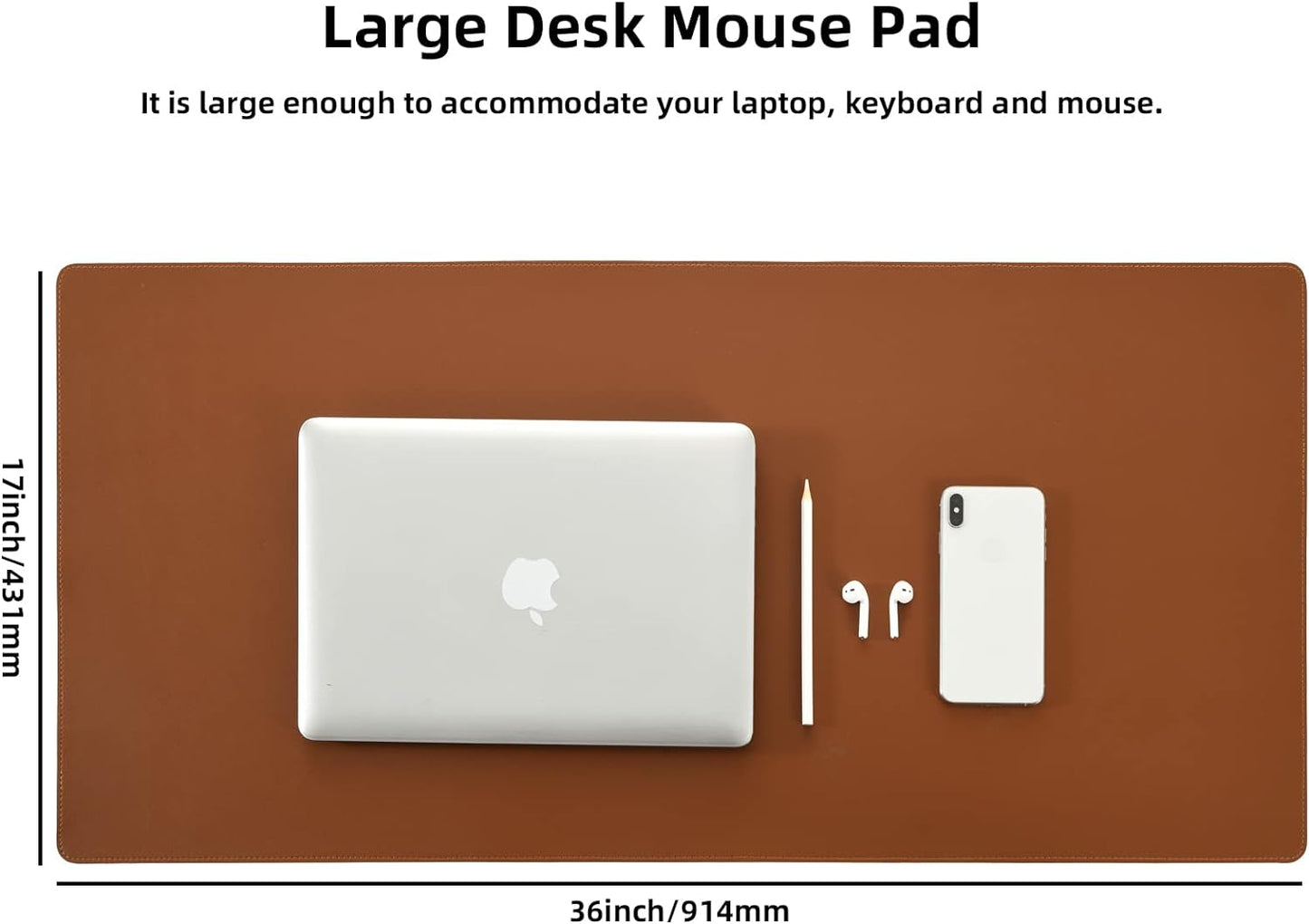 Desk Pad Blotter,Wolaile 36x17 in Large PU Leather Mouse Pad,Waterproof Non-Slip Writing Desktop Protector Mat,Office Desk Accessory,Brown