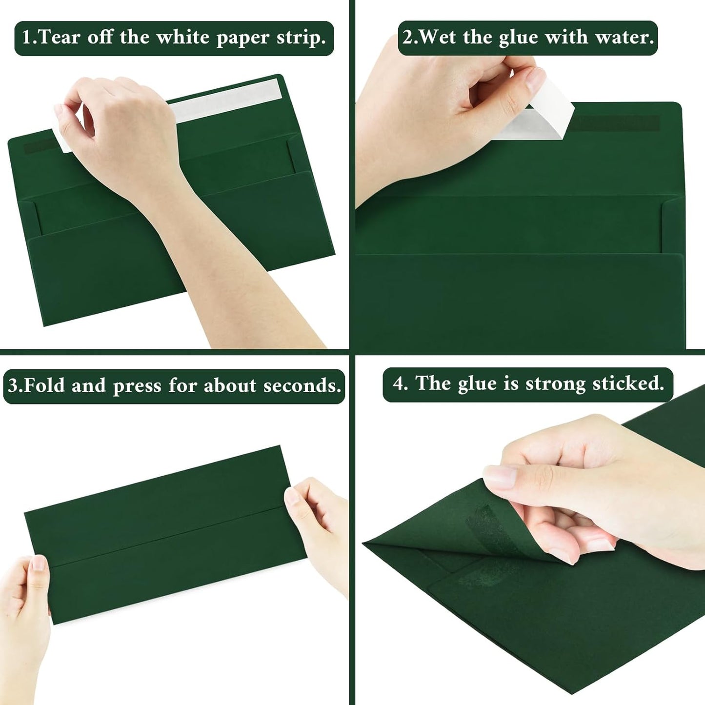 100 Pack #10 Business Envelopes, Dark Green Standard Envelopes Self Seal, Letter Size Mailing Envelopes for Checks Letters Invoices Statements Christmas Birthday Graduation Wedding, 4 1/8 x 9 1/2 Inch