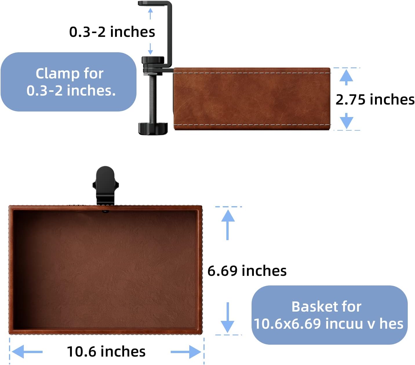 PU Leather Under Desk Drawer Organizer, 360° Rotating Clamp for Stationery, Remote Control, Phone & Pencil Storage, Computer Desk Accessories (Brown)