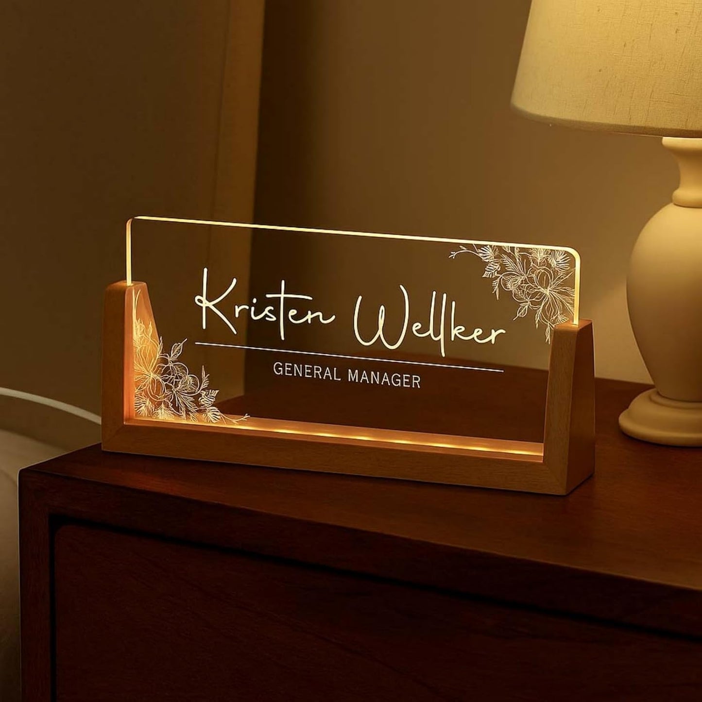 Desk Name Plate Personalized Custom Light Up Office Name Plate Customized Acrylic Name Plates for Desks Personalized Gifts Office Decor for Boss Coworkers Teacher Employee Appreciation Gifts (Design2)