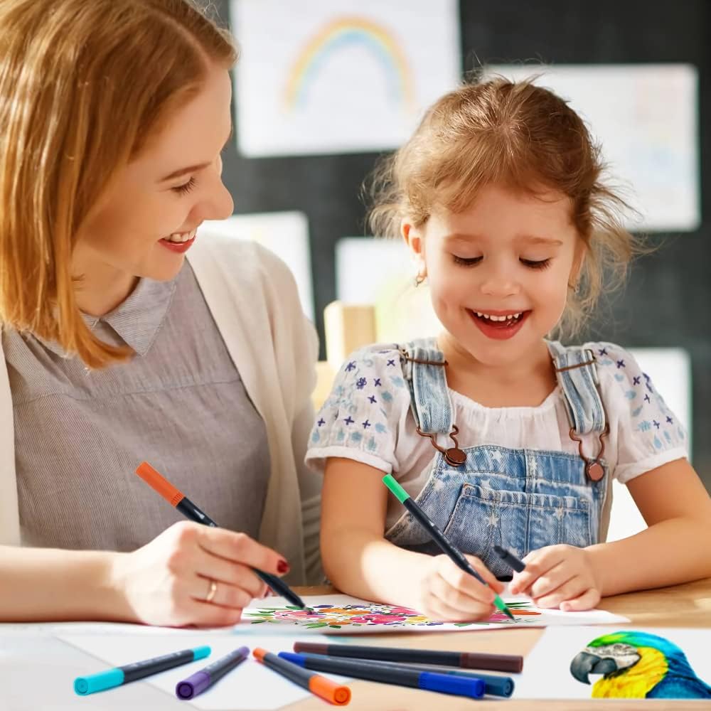 Dual Markers Brush Pens, 36 Fine Point Art Marker, Double Tip Colored Pen for Adult Coloring Hand Lettering, School Classroom Art Suppliers