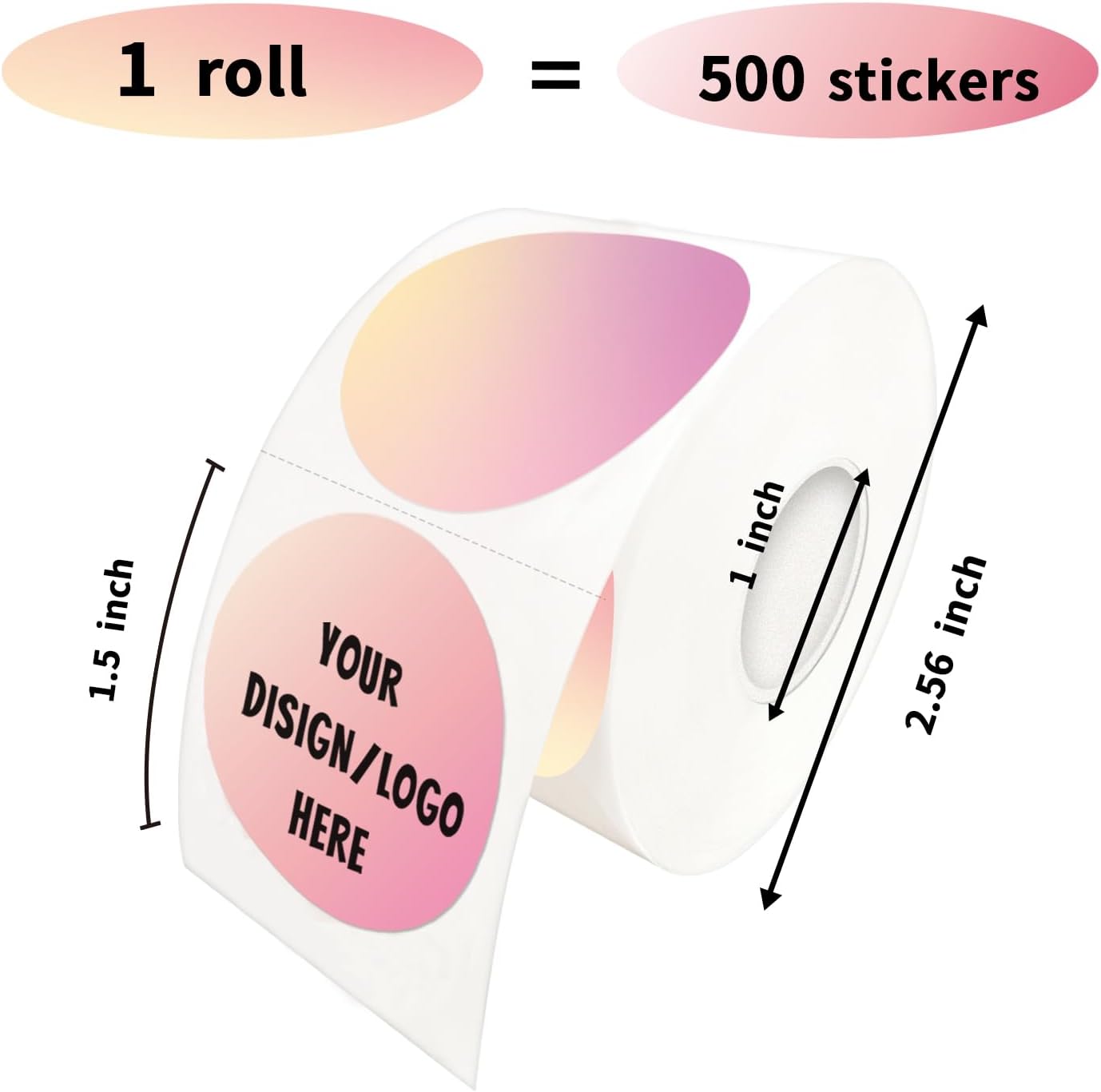 1.5 Inch Pink Round Thermal Sticker Labels, Self-Adhesive Circle Direct Thermal Labels, Multi-Purpose Roll Sticker Labels for DIY Logo Design with Perforation Line（ 500 Labels，1 Roll）