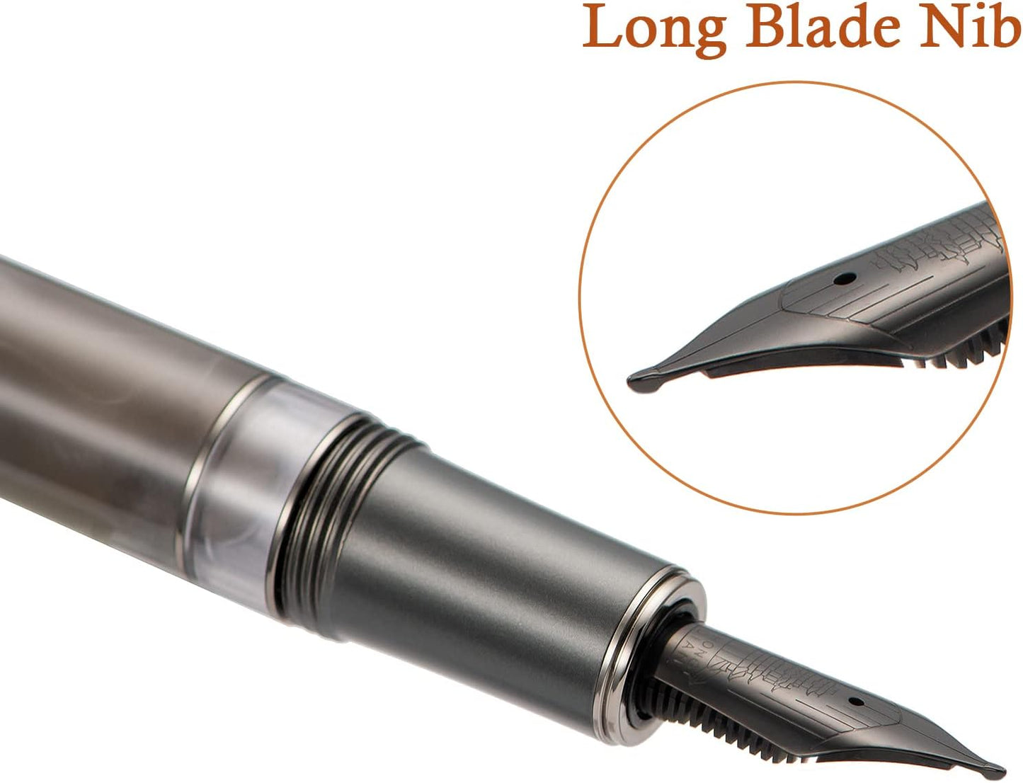 Hongdian N7 Gray Rabbit Resin Piston Fountain Pen, Iridium Long Blade Fine Nib Classic Pen, Smooth Writing Pen with Metal Box