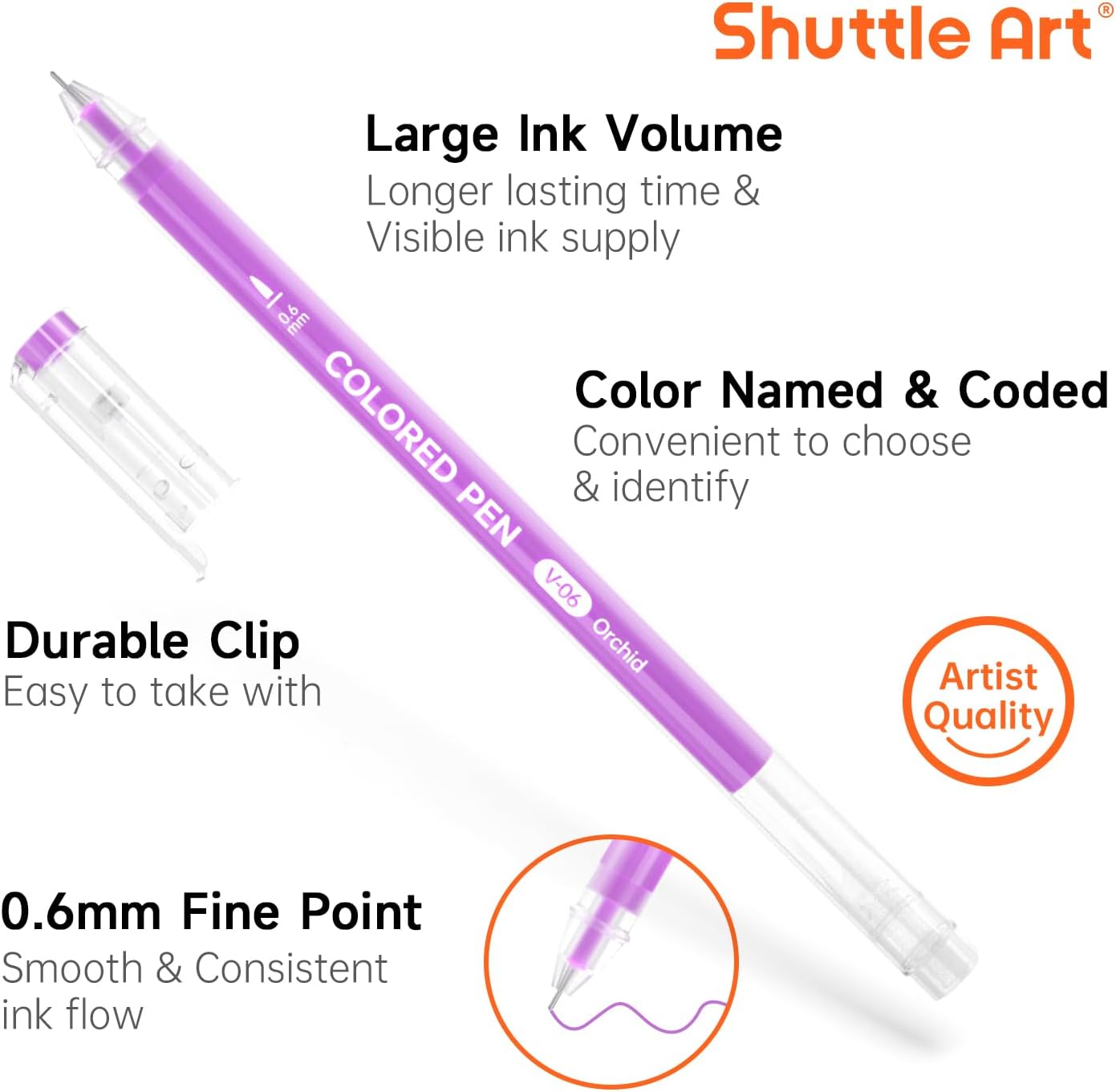 Shuttle Art Colored Pens, 24 Pink & Purple Tone Colors Cute Journal Pens 0.6mm Fine Point Colored Gel Pens for Black Paper Adult Coloring Writing Drawing Journaling Note Taking School Office Home