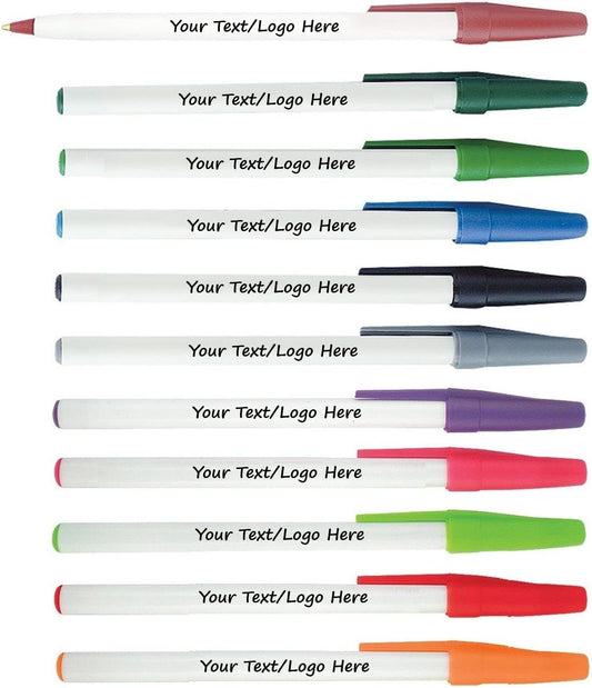 Personalized Stick Pens With your Custom Logo or Text-500 Pack Bulk-for Businesses, Parties, and Events, Custom Printed Slim Ballpoint Pens with Cap, Assorted Colors, Black Ink