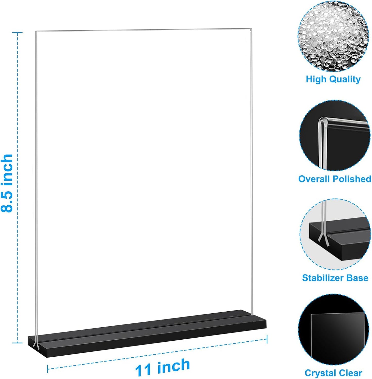 EHWINE 6 Pack Acrylic Sign Holder 8.5 x 11, Double-Sided Stand up Table Top Sign Holders, Clear Acrylic Picture Frame Menu Flyer Paper Holder Display Stand for Office Business Store Wedding Party(Black Base)