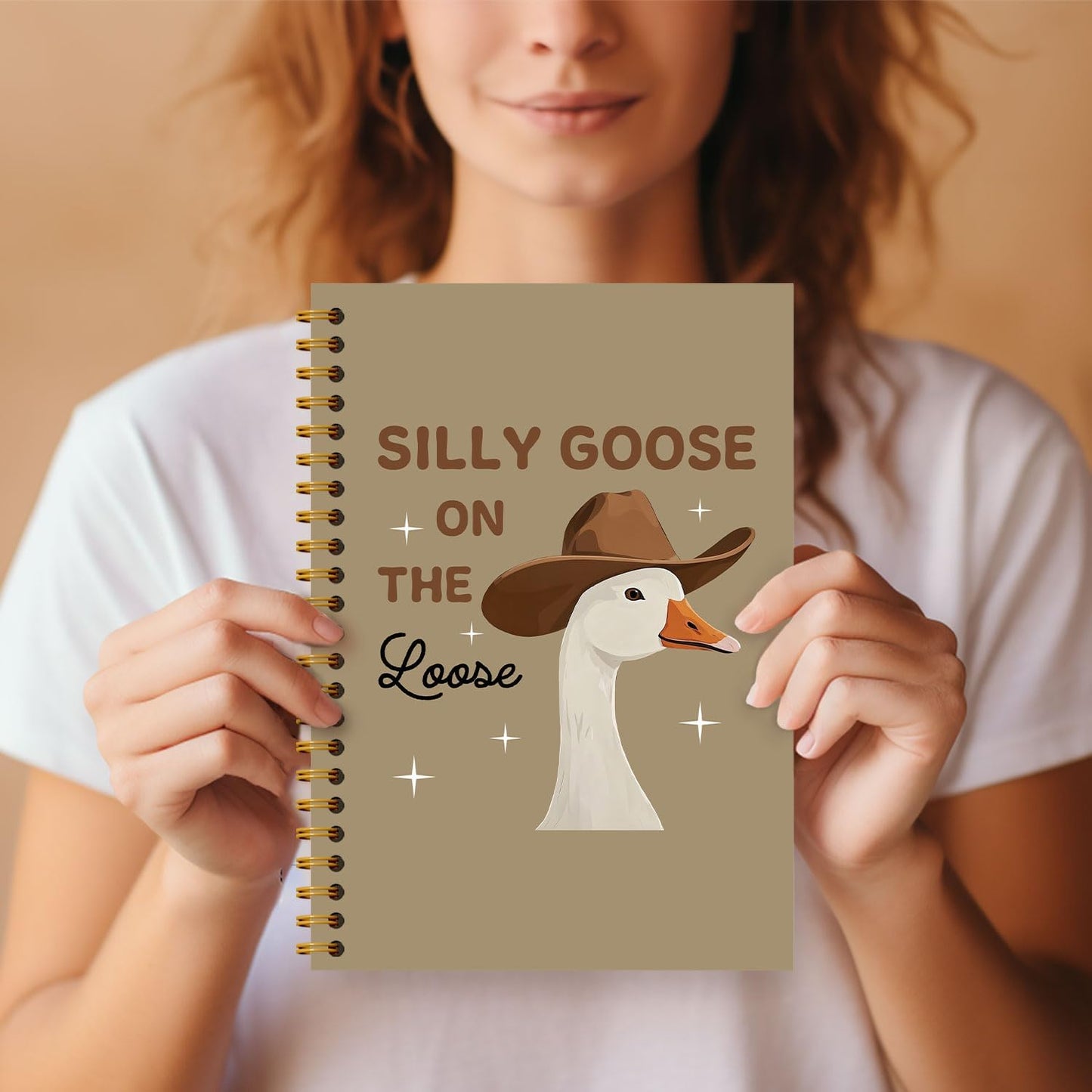 Funny Cowboy Goose Notebook, Goose on the Loose Journal, Vintage Western Journal, Trendy Farm Animal Hardcover Spiral Notebooks 5.5x8.3 Inch