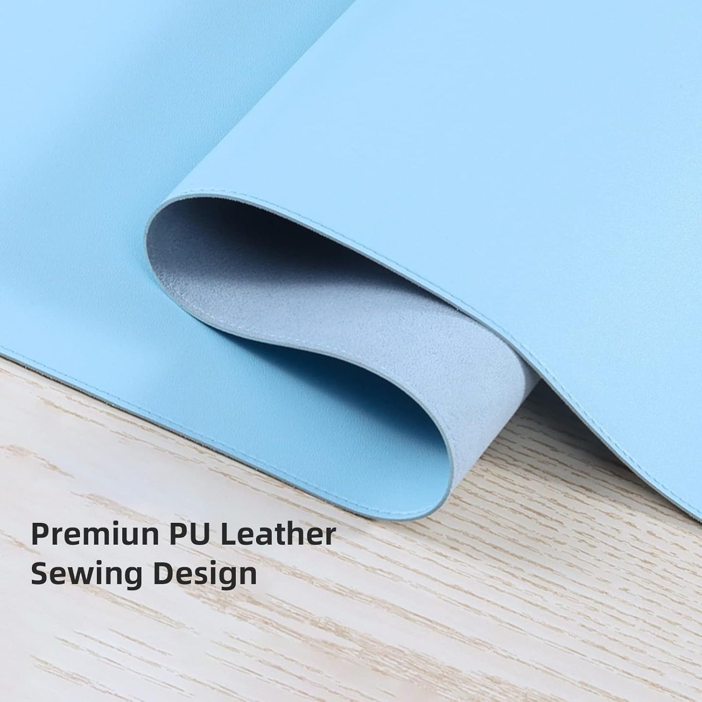 Faux Leather Desk Pad Blotter,Waterproof Non-Slip Writing Desk Mat for Kids,36x17 in Desktop Protector Large Mouse Pad,Light Blue Office Home Table Cover