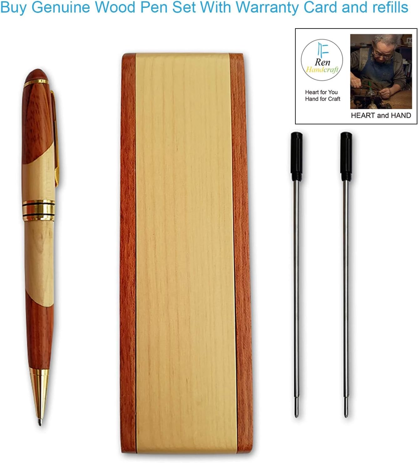 Luxury Wooden Ballpoint Pen Gift Set with Business Pen Case Display, Nice Writing Pen with Box and Gel Ink Refills Fancy Business Wood Pens Stand for Men Women Designer Cool Executive Pen