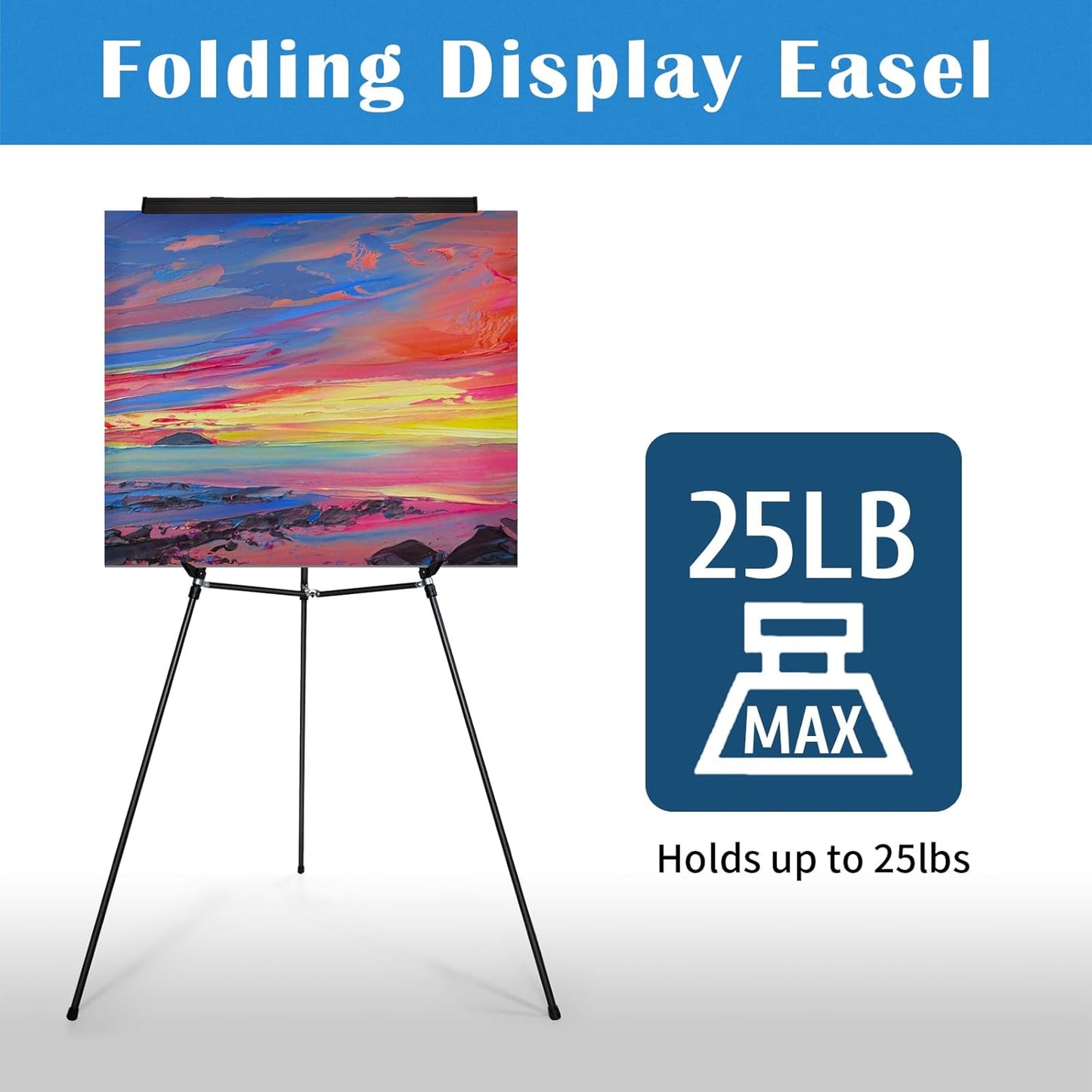 Falling in Art Extra Large 70" High Flip Chart Tripod Display Easel, Black Heavy Duty Aluminum Presentation Stand, Showroom Display Stand for Signs, Paintings, and Posters