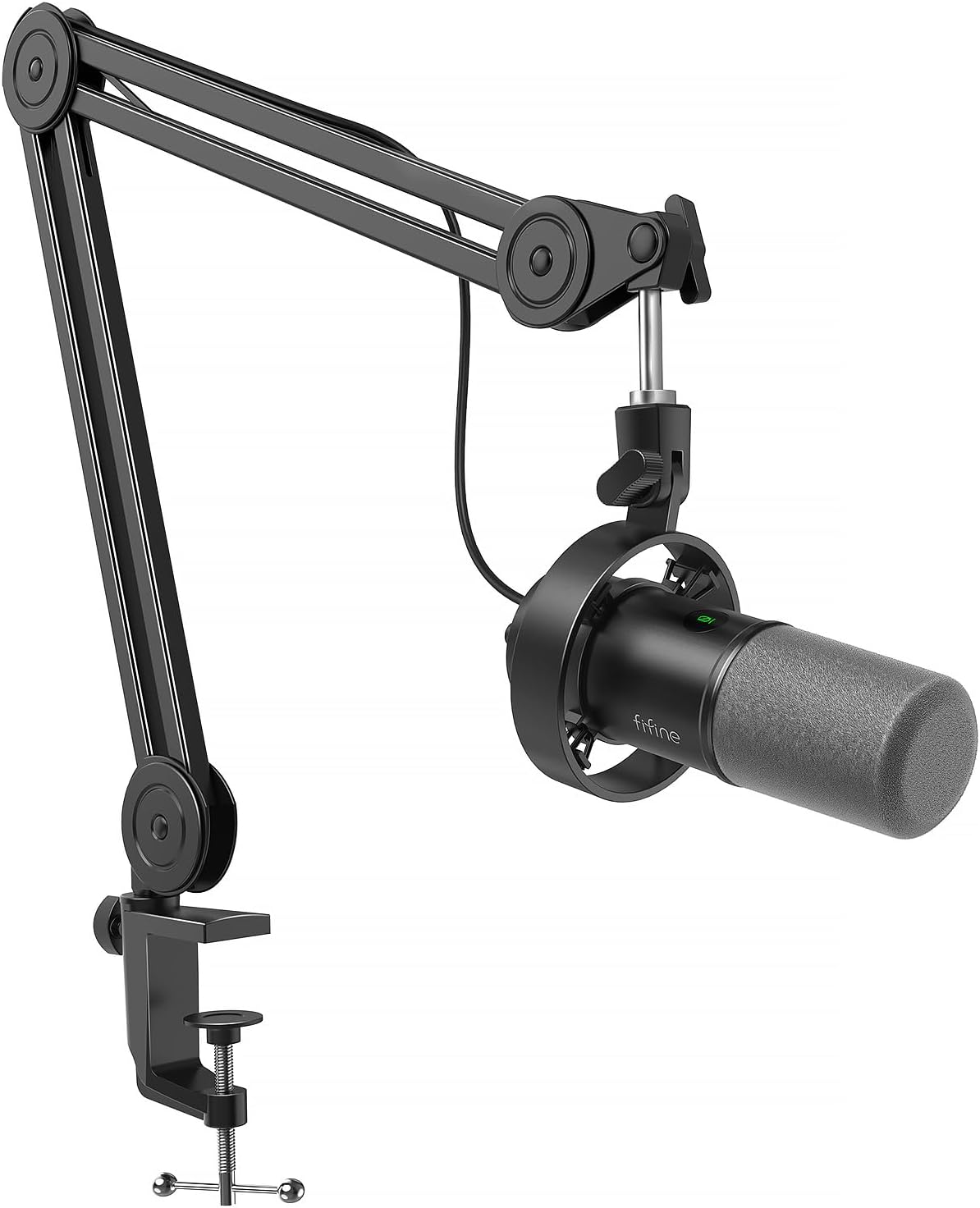 FIFINE Dynamic Podcast Microphone Set with Boom Arm Stand, Studio XLR/USB Microphone for Recording Vocal Streaming, Metal Mic with Mute Tap, Headphone Jack, Heavy Duty Boom Arm-K688T