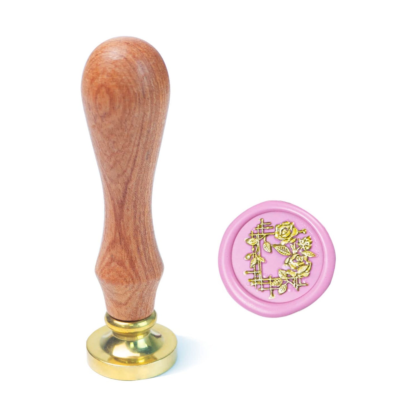 Flower Wax Seal Stamp with Removable Brass Head Wooden Handle for Envelope Sealing