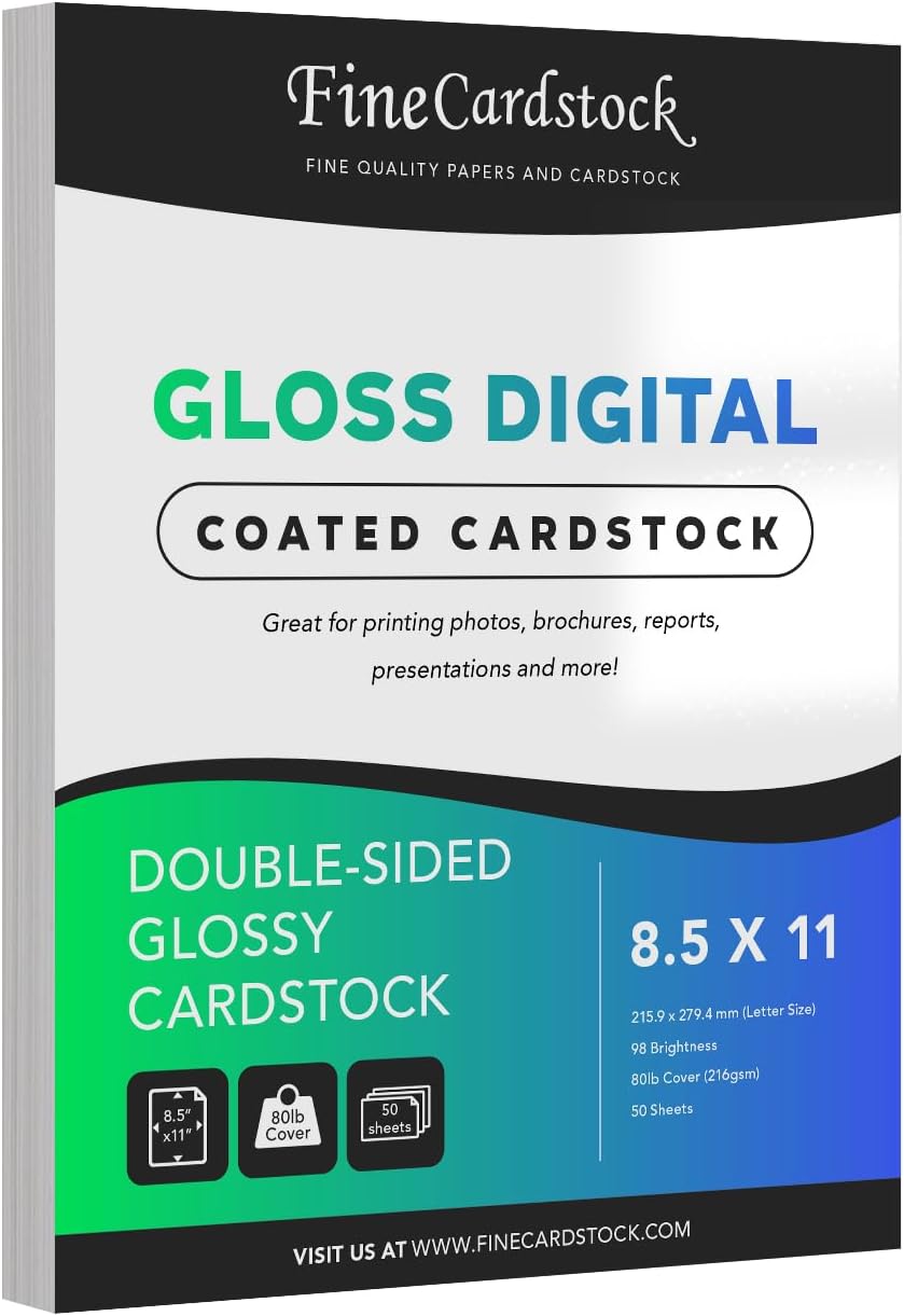 Double-Sided Heavyweight Gloss Digital C2S Cardstock – Perfect for Color Laser Printing, Flyers, Brochures, Photos | 8.5" x 11" | 80lb Cover | Acid Free, Glossy Coated on Both Sides | 50 Sheets