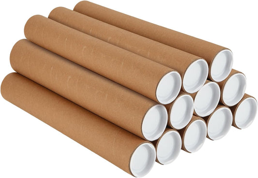 12PCS 2x16-Inch Mailing Tubes with Caps, Cardboard Shipping Tubes,Kraft Paper Tube Mailers for Shipping, Packing, Art Prints, Maps, Blueprint