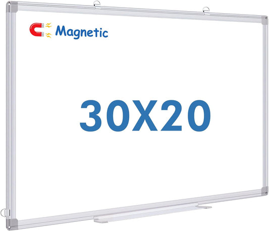 Double Sided White Board Dry Erase, 30 x 20 inch Magnetic Dry Erase Board Whiteboard for Wall, Aluminum Frame Wall-Mounted or Hanging Whiteboard Marker Board Writing Board