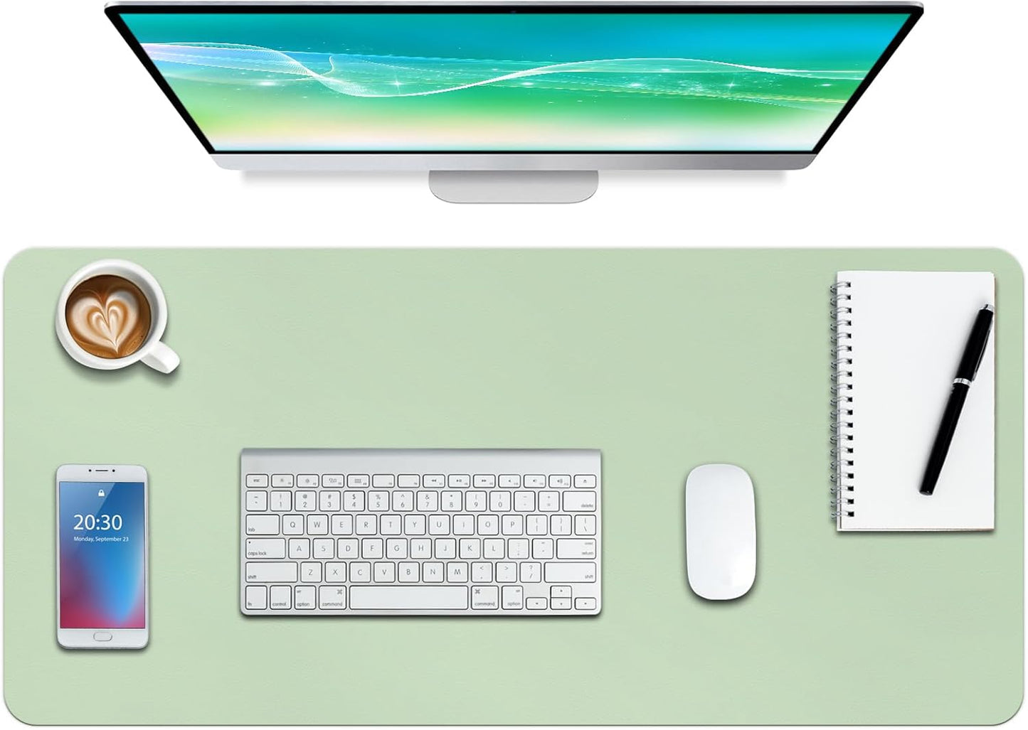 Boutilon Leather Desk Pad Protector,Non-Slip Mouse Pad,Laptop Desk Pad,Office Mouse Mat,Waterproof Leather Desk Blotter,Desk Writing Pad for Office and Home (XL-Green,35.4"x 15.7")