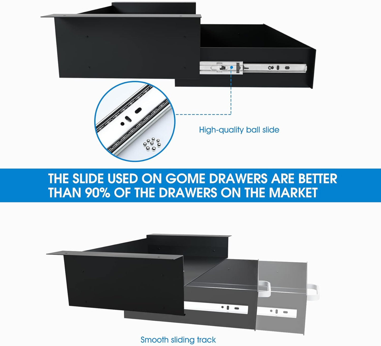 GOME Under Desk Drawer Storage with Laptop/Book/Folders Shelf, Double Layer Easy Slide-Out Undermount Drawer Organizer with Ball Sliding Track for Home Office Sit-Stand Workstation