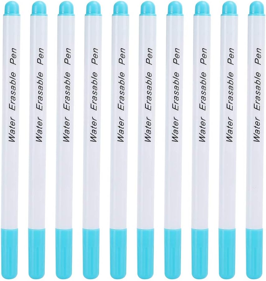 10Pcs Air Water Erasable Pen, Fabric Marker Temporary Marking Auto Vanishing Pen Air Erasable Pens Disappearing Ink Marking Pens for Cloth Marking and Tracing Tools(Single Head Blue)