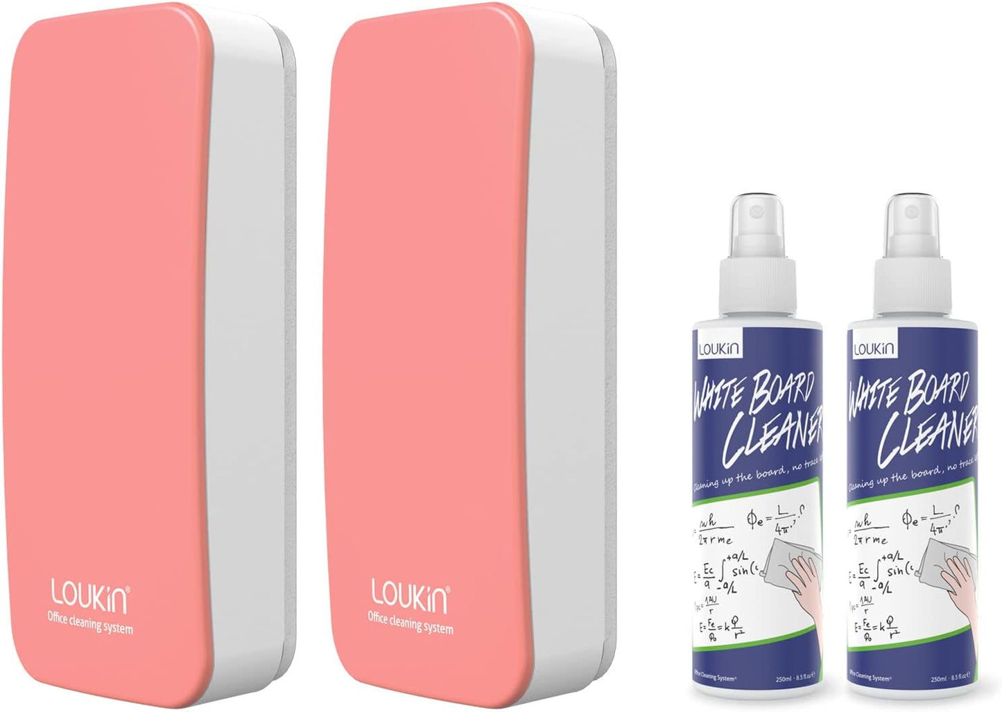 loukin 2 Pack Magnetic Dry Erase Eraser, Whiteboard Eraser, Glass Board Remover, 3.4 fl oz Whiteboard Cleaner * 2 Included, for Classroom, Home and Office Use (Pink)