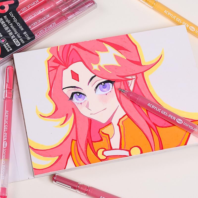 Acrylic Gel Pens for Coloring Books, Quick Dry 6 Pcs 1.0mm Fine Point Gel Marker Pen for Drawing, Journaling Art, School Supplies, Warm Color