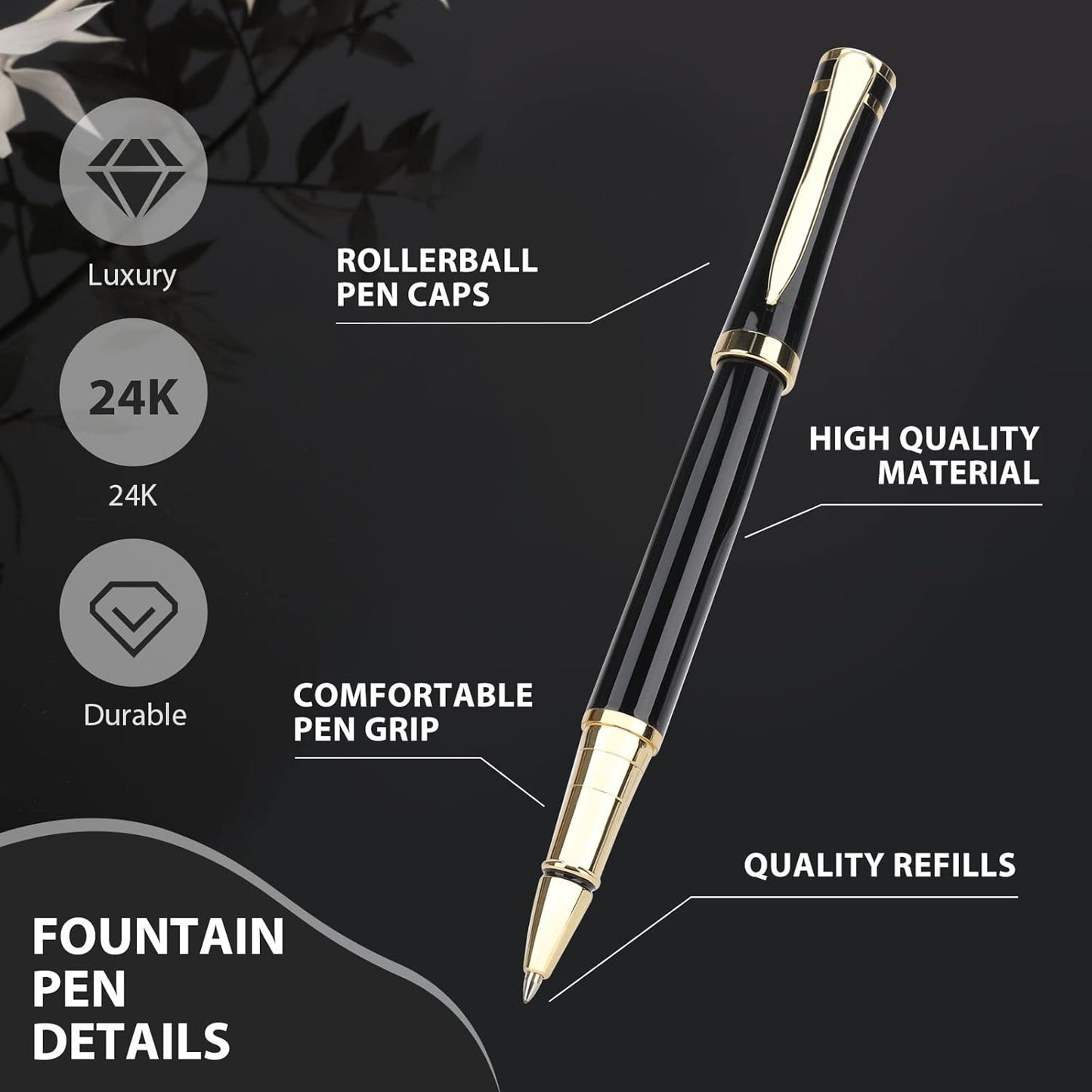 cheericome Luxury Ballpoint Pen - Professional & Executive, Perfect for Silky Smooth Writing, with Gift Box, Nice Pen for Men and Women, 2 Extra 0.5mm Black Refills - Black